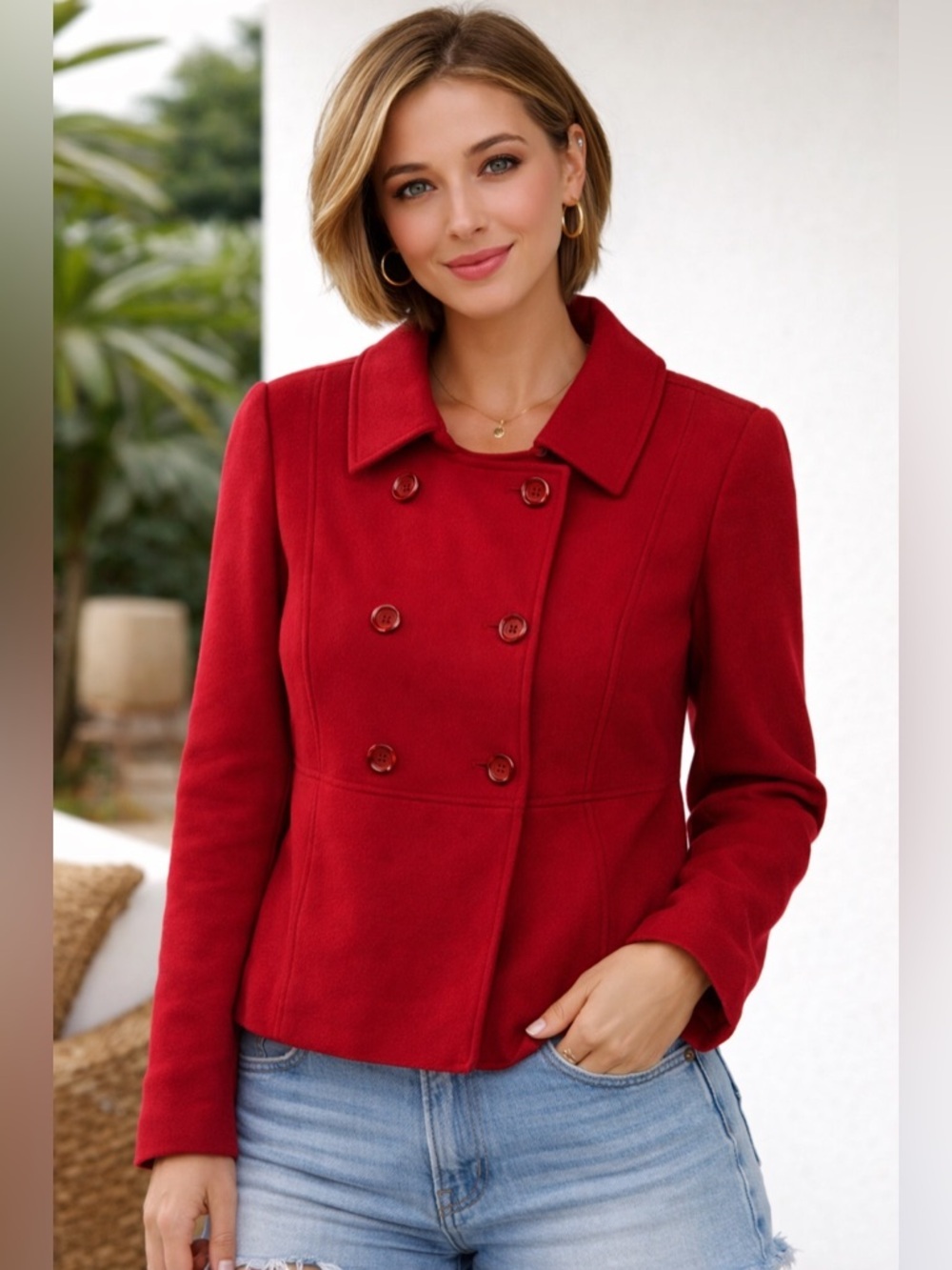 Talbots Red Double Breasted Coat Jacket